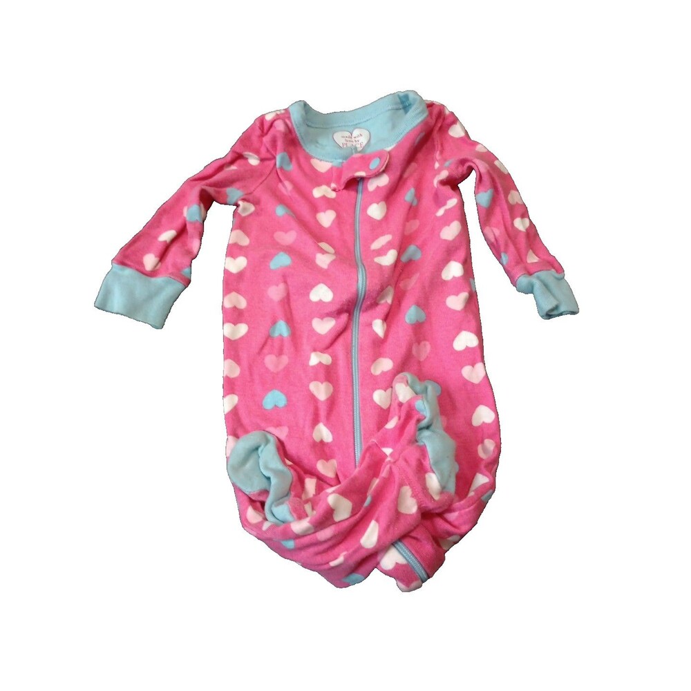 made with love by place size 3-6 pink sleeper with multi color hearts